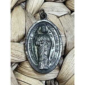 Solid St. Jude Thaddeus Pray For Us Words Charm Pendant Vintage